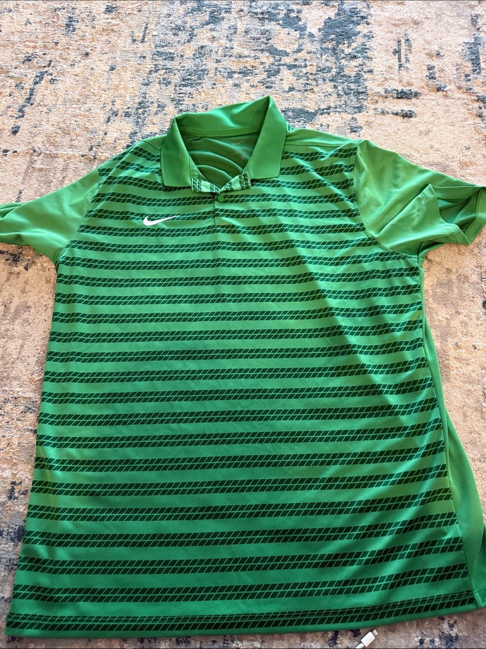 Nike Green Striped Short Sleeve Polo